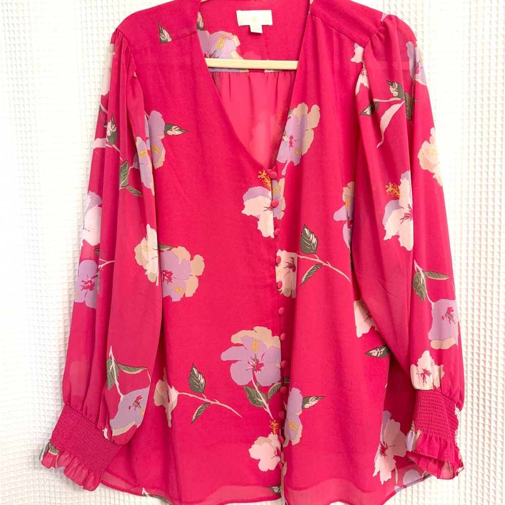 Belle by Kim Gravel Pink Long Sleeve Relaxed Blouse